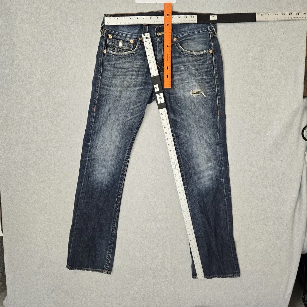 True Religion Men Jeans 30 Blue‎ Denim Straight Old Multi Runstitch Flap Pocket
